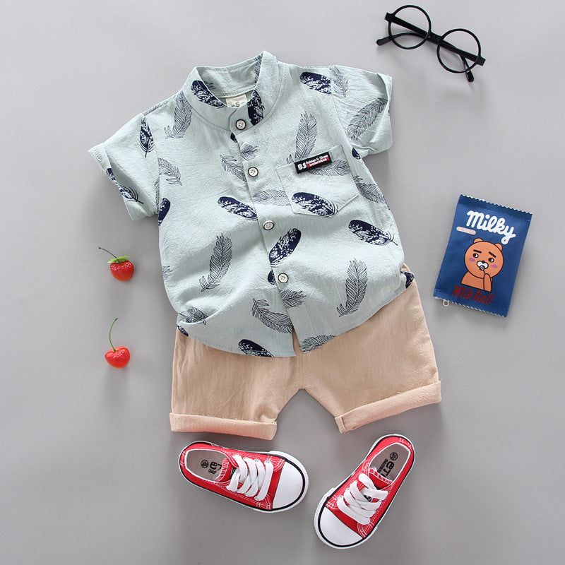 Infant Children Baby Feather Cartoon Shirt Short Sleeve Shorts Two-Piece Suit