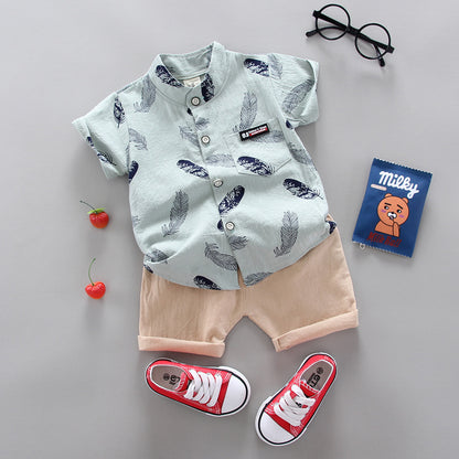 Infant Children Baby Feather Cartoon Shirt Short Sleeve Shorts Two-Piece Suit