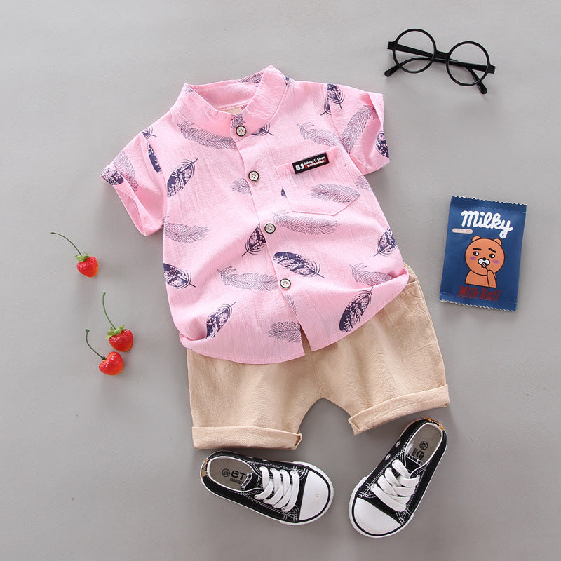 Infant Children Baby Feather Cartoon Shirt Short Sleeve Shorts Two-Piece Suit