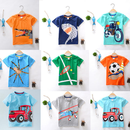 CUHK Boys' Cartoon Printed Children's T-shirt Trendy Children's Short-sleeved T-shirt