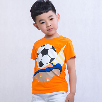 CUHK Boys' Cartoon Printed Children's T-shirt Trendy Children's Short-sleeved T-shirt