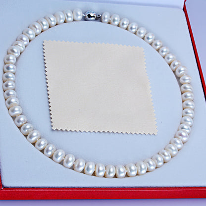 Dailan Jewelry Freshwater Pearl Necklace 10-11mm Steamed Bread Round Strong Light Ball Button Necklace Jewelry Factory Wholesale