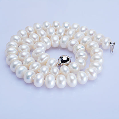 Dailan Jewelry Freshwater Pearl Necklace 10-11mm Steamed Bread Round Strong Light Ball Button Necklace Jewelry Factory Wholesale