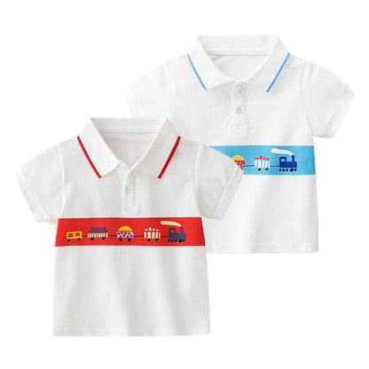 Cartoon Car Boys Short Sleeve Polo Shirt