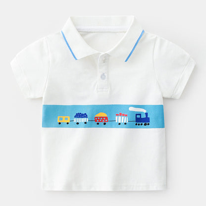 Cartoon Car Boys Short Sleeve Polo Shirt