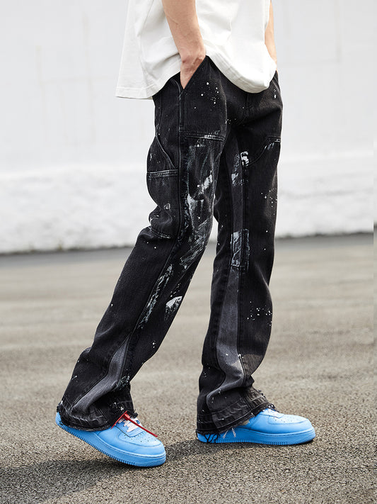 BONELESS Stitching, Deconstruction, Washing Water And Ink, Denim Trousers, Layered Looseness, Retro VIBE Style Flared Pants