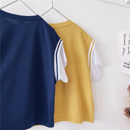 Xiaojie's Boy Sports Style Fake Two Short-sleeved Children's New Summer Casual Tops Baby Handsome T-shirt