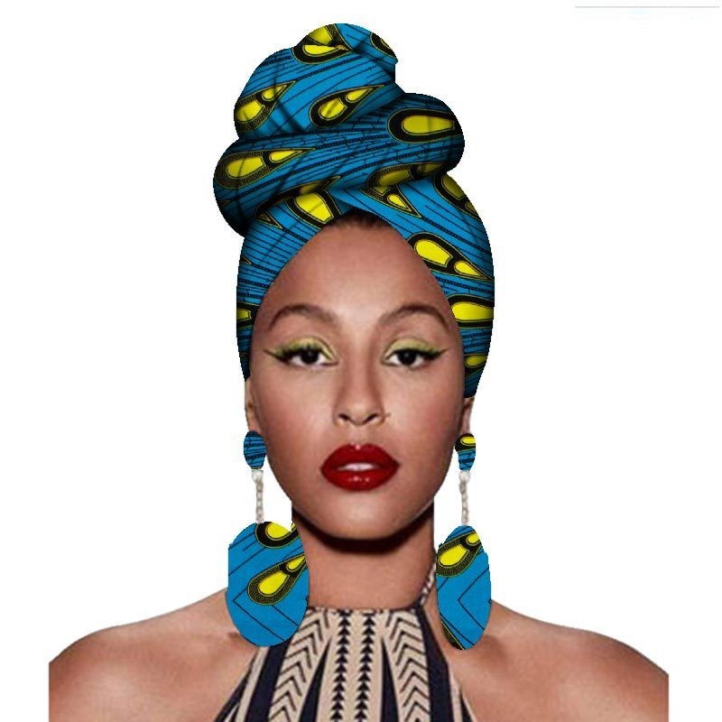 Fashion African Headscarves And Earrings 2 Pieces Of Women's African Clothing Headwear Headbands