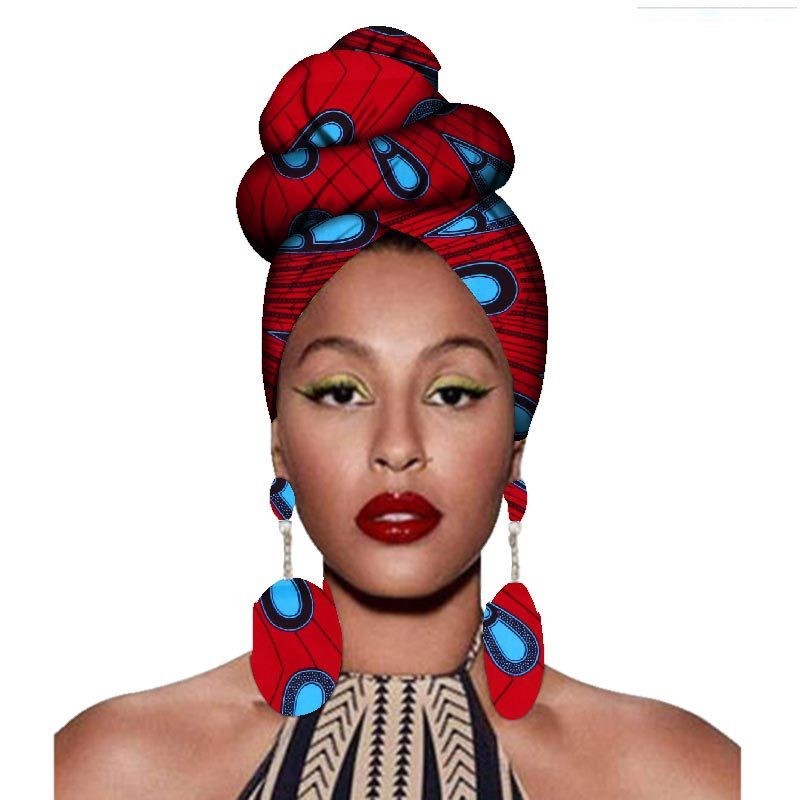 Fashion African Headscarves And Earrings 2 Pieces Of Women's African Clothing Headwear Headbands