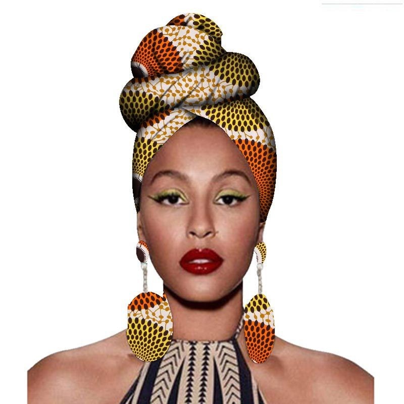 Fashion African Headscarves And Earrings 2 Pieces Of Women's African Clothing Headwear Headbands