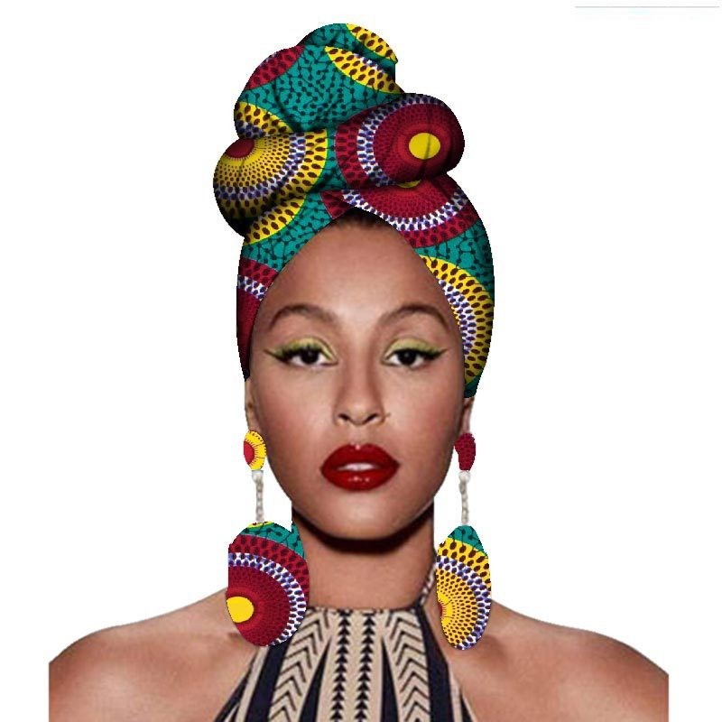 Fashion African Headscarves And Earrings 2 Pieces Of Women's African Clothing Headwear Headbands