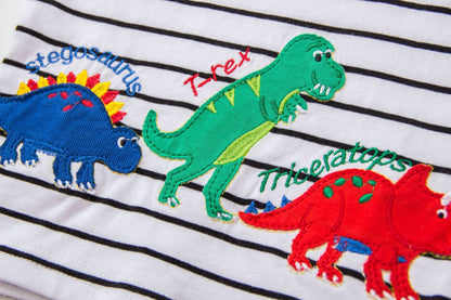 Striped Dinosaur Boys Short-sleeved T-shirt
