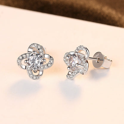 S925 Sterling Silver Stud Earrings Wholesale 3A Zircon Tmall Hot Sale Four-leaf Clover Fashion Earrings