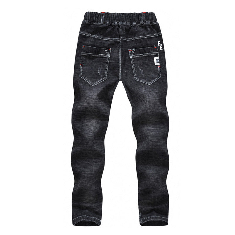 Autumn And Winter Black Slim-Fit And Warm Middle-Aged Children's Trousers