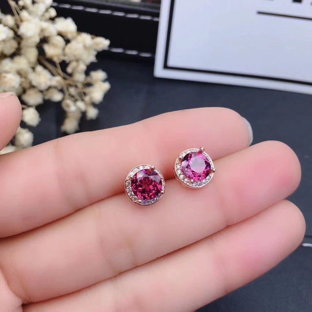 New Mg Al Garnet Earrings Female Crystal Clean, Good Quality, 925 Silver Precision Inlay