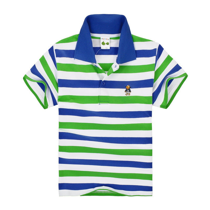 CUHK Children's T-shirt Cotton Striped Lapel Polo Shirt