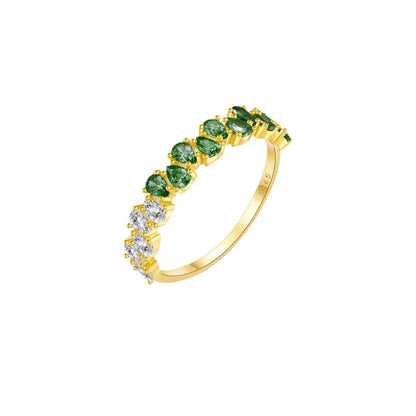 S925 Silver Drop-shaped Gang Drill Emerald Ring