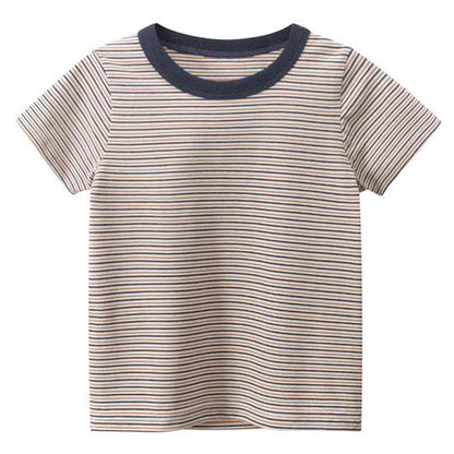 Short sleeve striped round neck T-shirt