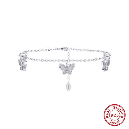 S925 Sterling Silver All-match Inlaid Zircon Single Row Anklet Korean Style About Foot Ornaments