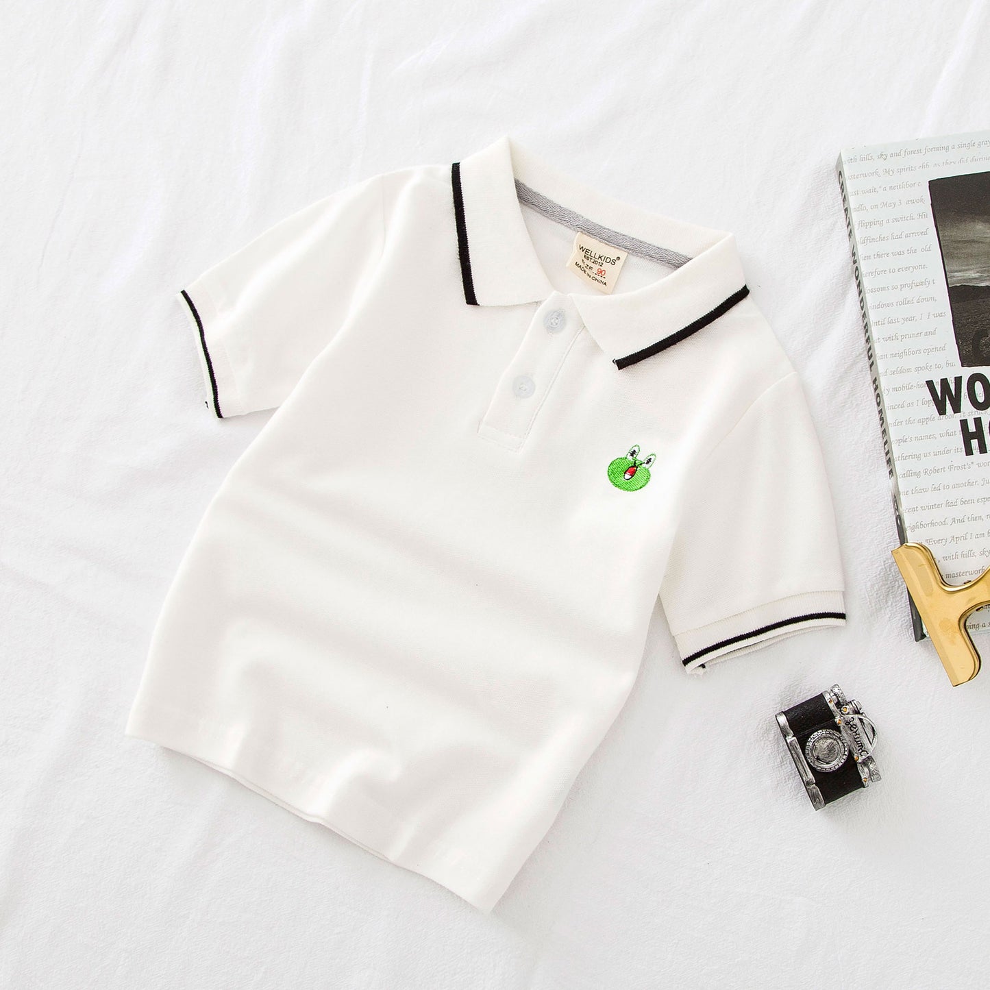 Lapel With Cotton Cartoon Pattern Casual Short Sleeves