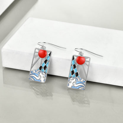 Anime Demon Slayer Tanjiro Earrings Sterling Silver Kimetsu No Yaiba Cosplay Drop Earrings for Women