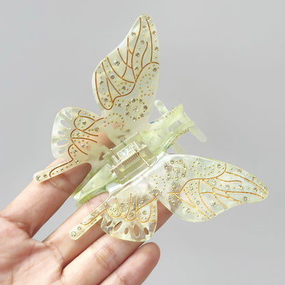 Oversized Light Luxury Glass Butterfly Hair Claw Headdress