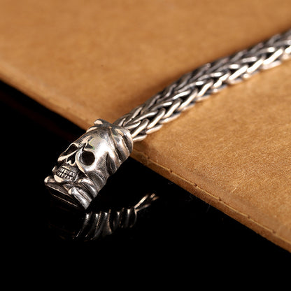 Thai Silver Antique S925 Silver Accessories Personality Seiko Men's Weaving Skull Bracelet