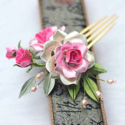 Twisted Flower Curling Gradient Peony Camellia Hair Comb