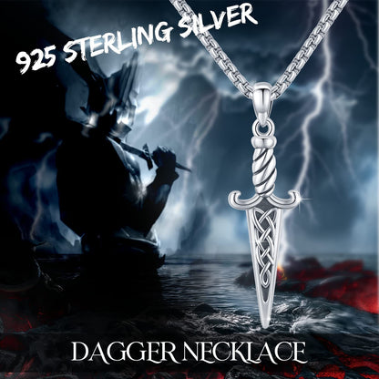 Silver Celtic-style Double-Edged Dagger Retro Pendant Necklace Irish Jewelry Gift