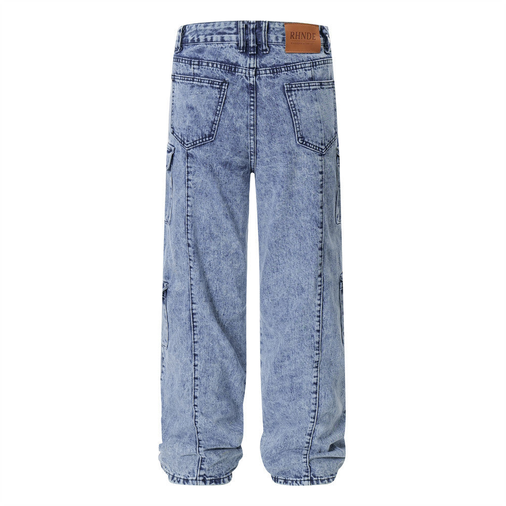 Men's Multi-pocket Functional Worn Looking Washed-out Jeans