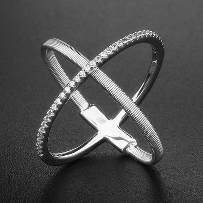 Simple Cross Silver Zircon Ring