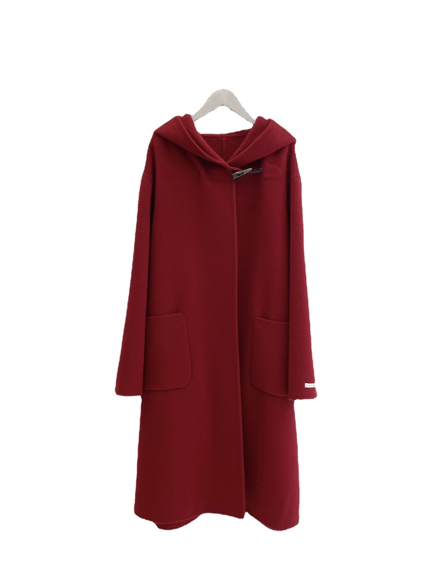 Hooded Dehaired Angora Horn Button Design Cape Reversible Cashmere Coat