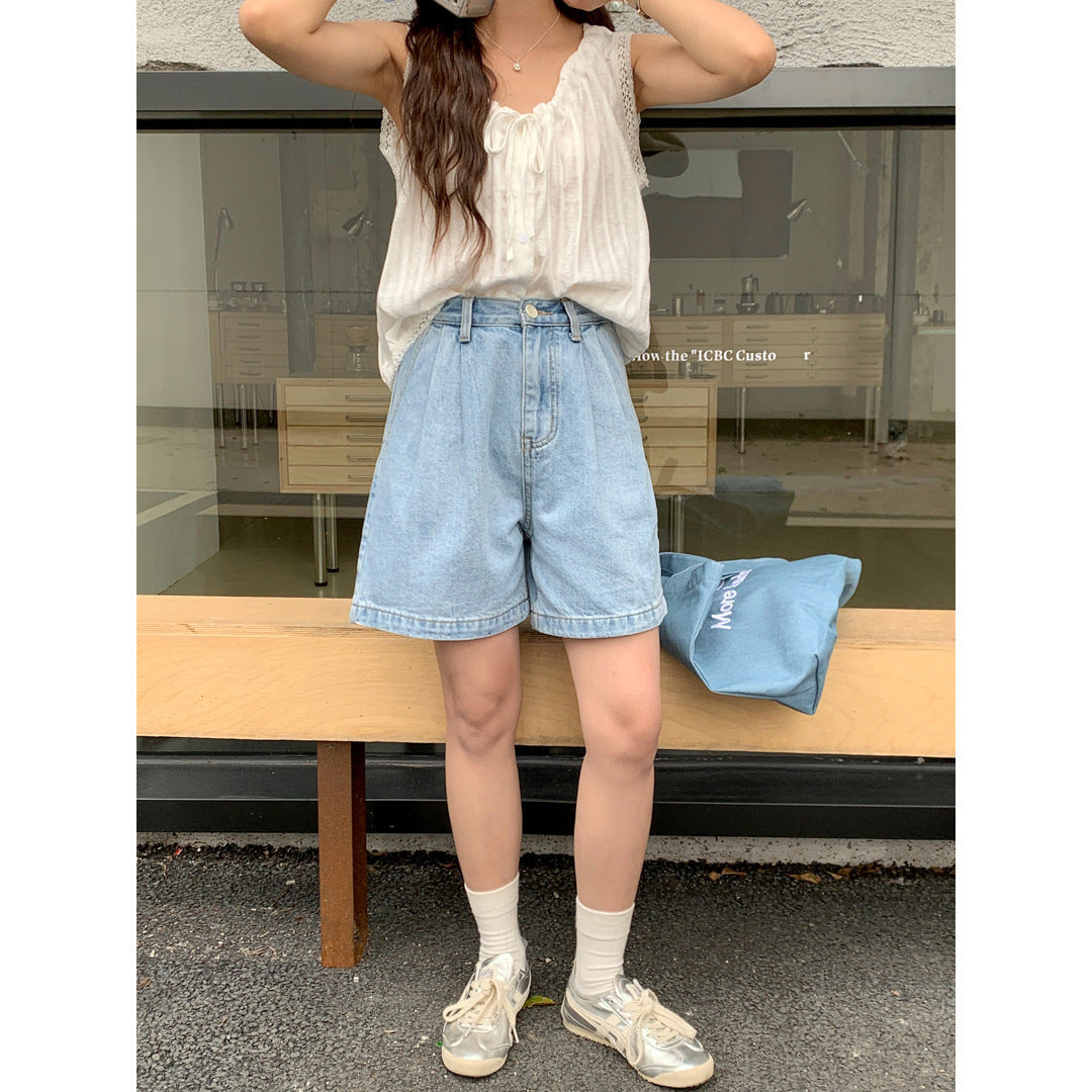 High Waist Pleated Kid Pear-shaped Slimming Cropped Casual Pants