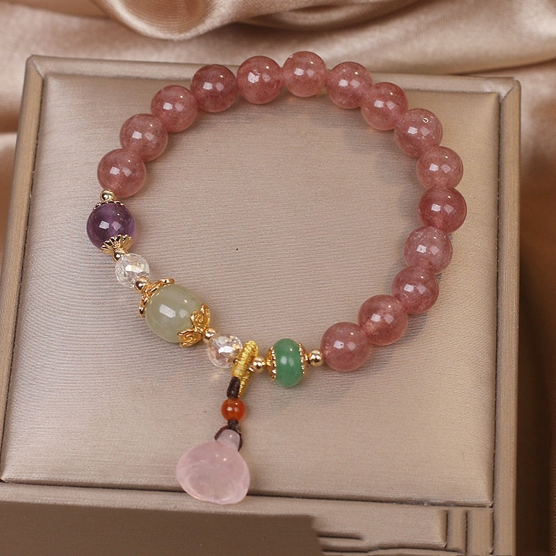 Natural Strawberry Quartz Lotus Seedpod Pendant Bracelet