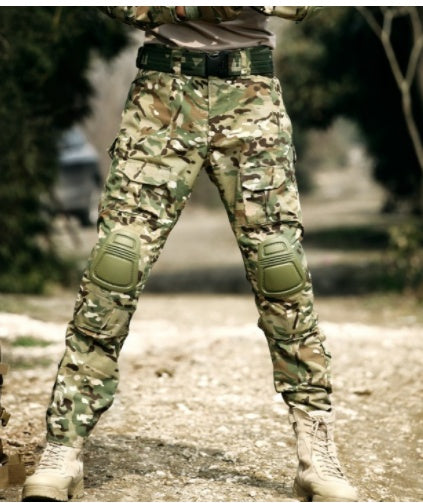 Black Python Pattern Tactical Training Pants With Knee Pads Camouflage Army Camouflage Overalls