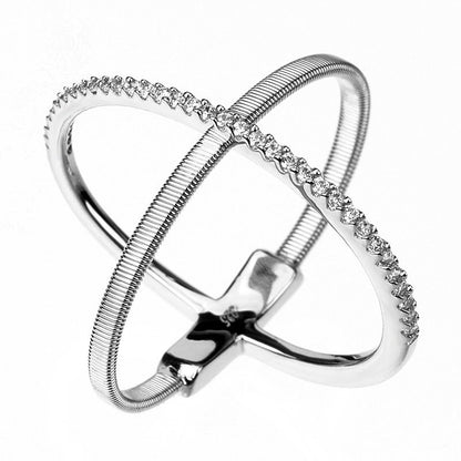 Simple Cross Silver Zircon Ring