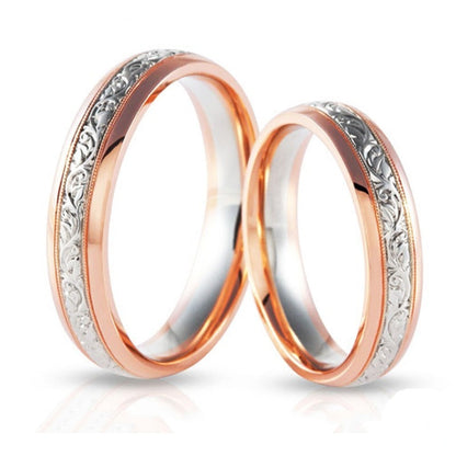 New Rose Flower Couple Ring European And American Rose Gold Plated Two-color Men's And Women's Wedding Ring