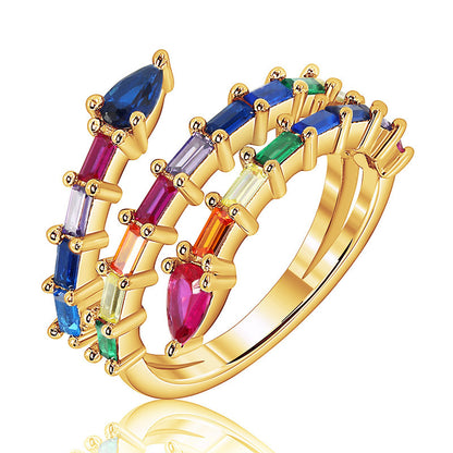 Sterling Silver Zircon Ring Simple Rectangular Color