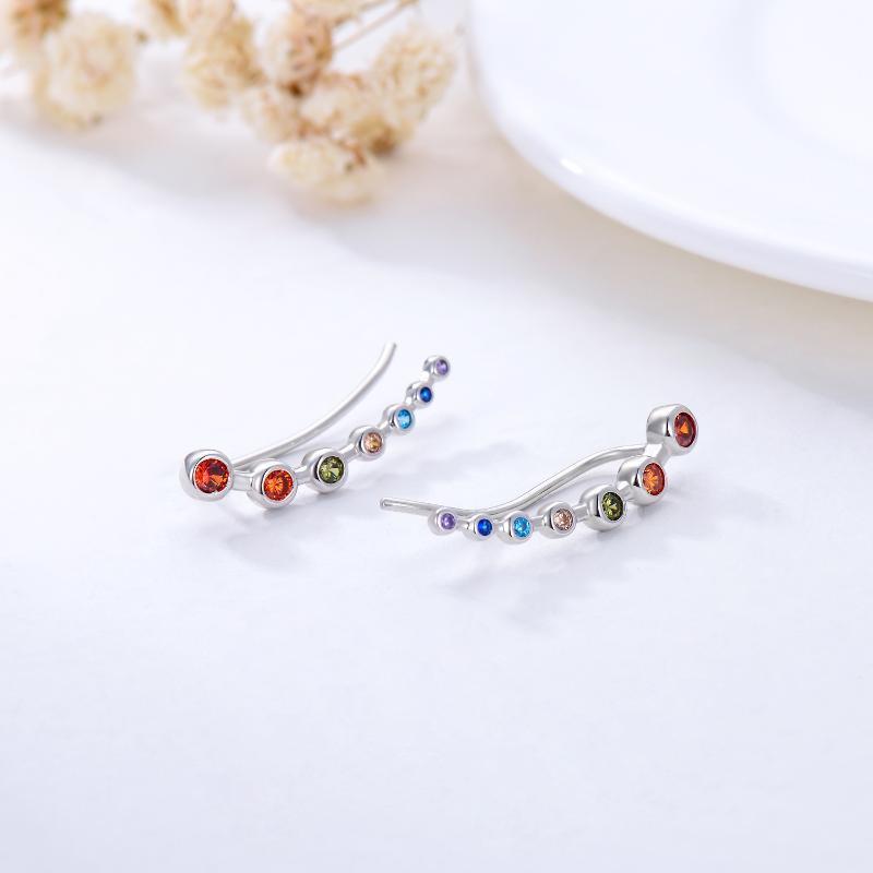 925 Sterling Silver Rainbow Chakra Earrings Yoga Jewelry for Women Girls