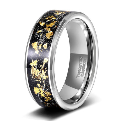 Tungsten Steel Inlaid 18K Gold Foil Width 8mm Men's Ring