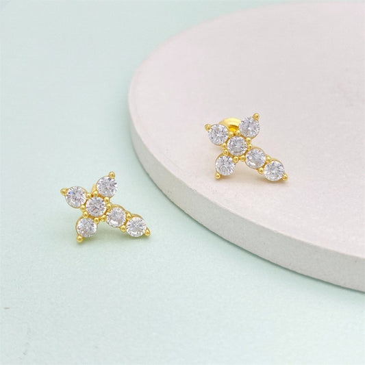 S925 Silver Inlaid Zircon Cross Ear Clip Male And Female Personality Stud Earrings