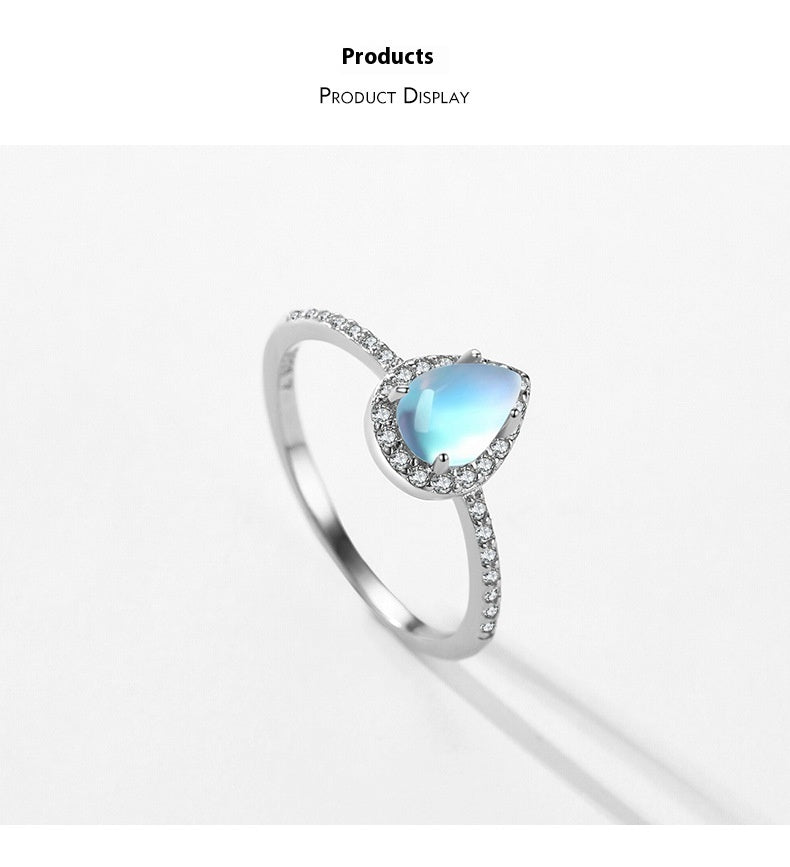 Sterling Silver Inlaid Moonstone Ring Female Niche Design