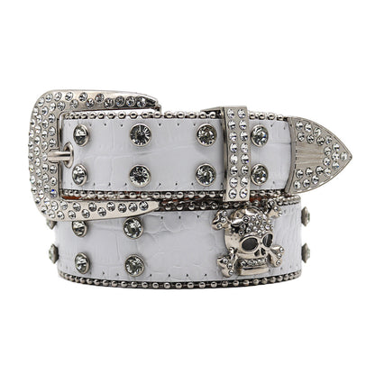 Rhinestone Skull Wide Belt Men