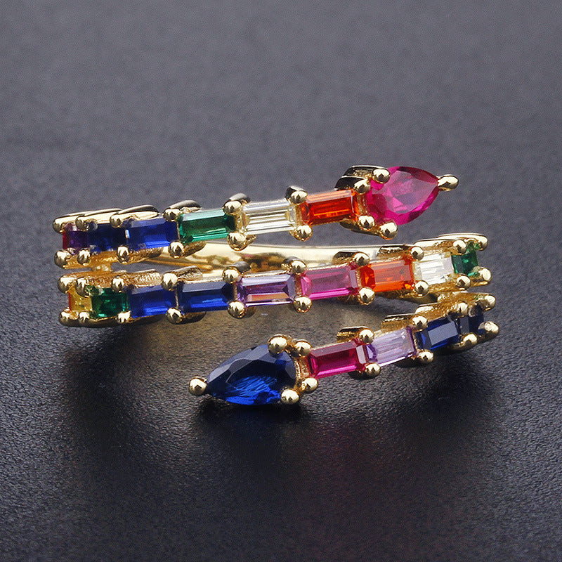 Sterling Silver Zircon Ring Simple Rectangular Color