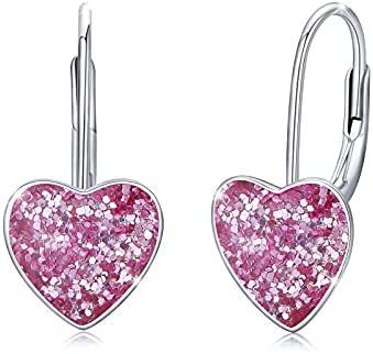 925 Sterling Silver Heart Leverback Sleeper Small 10mm Heart Dangle Hoop Earrings