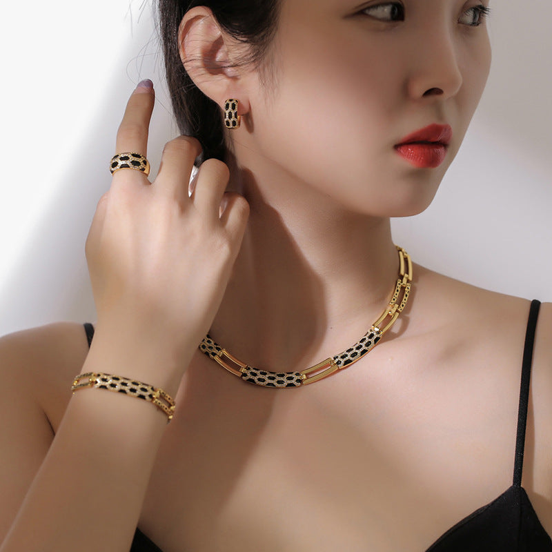 New Korean style diamond earring necklace set