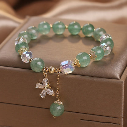 Natural Strawberry Quartz Green Crystal Bracelet For Women