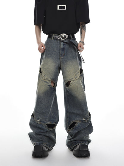 Men's Heavy Duty Cut-Out Loose Straight Leg Pants