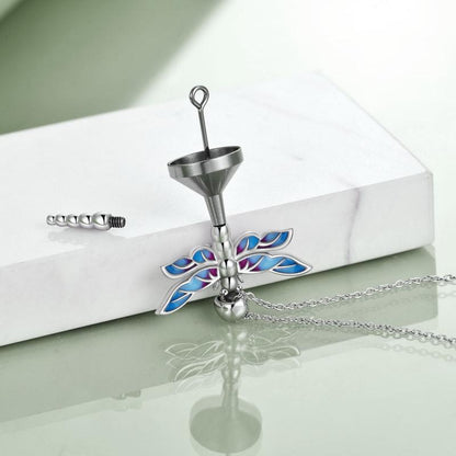 Sterling Silver Dragonfly Urn for Ashes Opal Dragonfly Cremation Necklace Jewelry