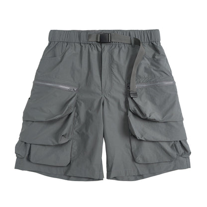 With Belt Workwear Men's Summer Sports Loose Outdoor Large Pocket Zipper Design Wide Leg Shorts